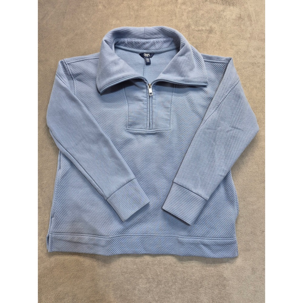 Chaps Mens Light Blue Ribbed Quarter Zip Pullover Sweatshirt Pockets Medium